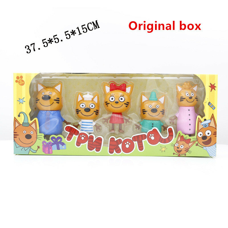 6-8CM 5pcs/lot Cartoon Russian Happy Three Kittens Figure Plastic Animals Doll Cat Toy Kids Toys New Year's Gift Original Box 