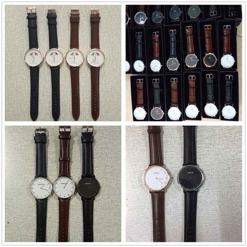 Relógio de gravação personalizado, relógio de couro genuíno com logo personalizado para homens, design clássico