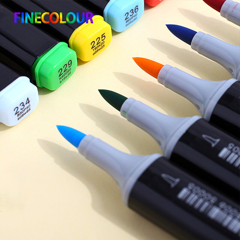 480 cores finecolour profissão arte marcadores caneta artista cabeça dupla permanente marcadores conjunto esboço escova macia caneta desenho