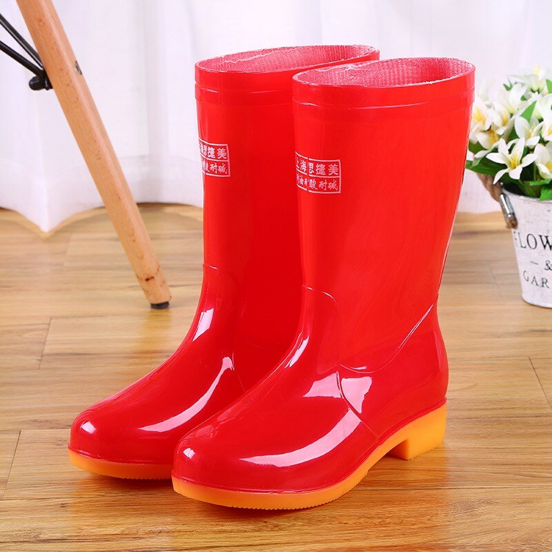 Zimowe futro ciepłe damskie Rainboots platforma pcv wysokiej jakości damskie buty Rainning Slip-on buty do połowy łydki