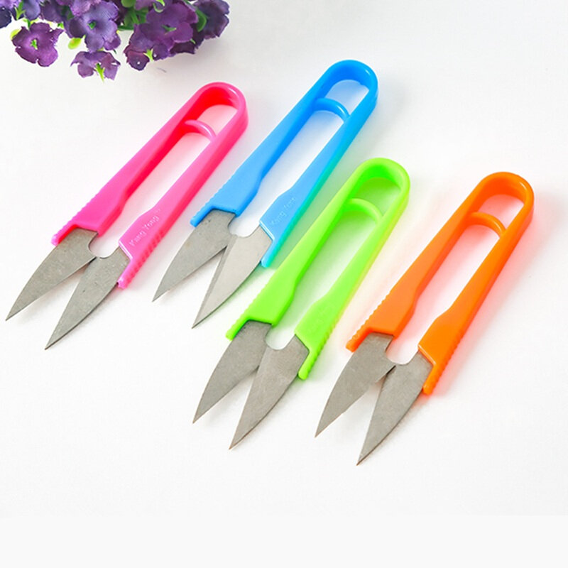 1pc Candy Color Home Tailor Mini Cross Stitch Plastic U Cut Scissors Woman Household Sewing Shears School Office DIY Cutter Tool