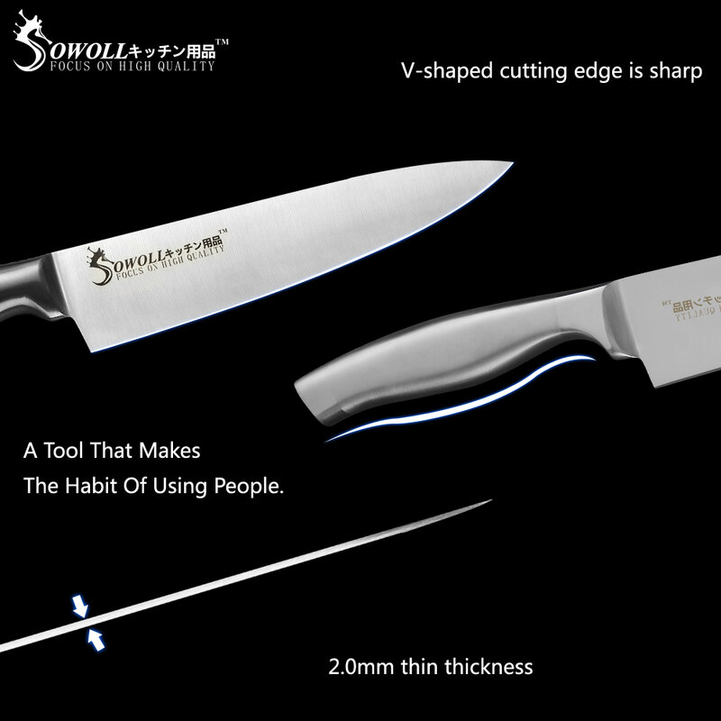 Set de cuchillos de cocina de acero inoxidable de Sowoll, cuchilla afilada de alto carbono, cuchillos antideslizantes, carne, pescado, utensilios de cocina