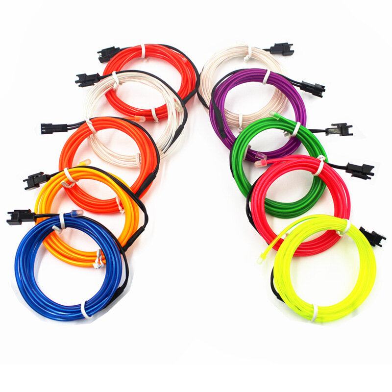 Flexível Neon LED Light Strip, EL Wire, 1 m, 2 m, 3 m, 5 m, 10m, Macio, Eletroluminescente, Parte para o Halloween, Natal, Bicicleta, Decoração de roupas
