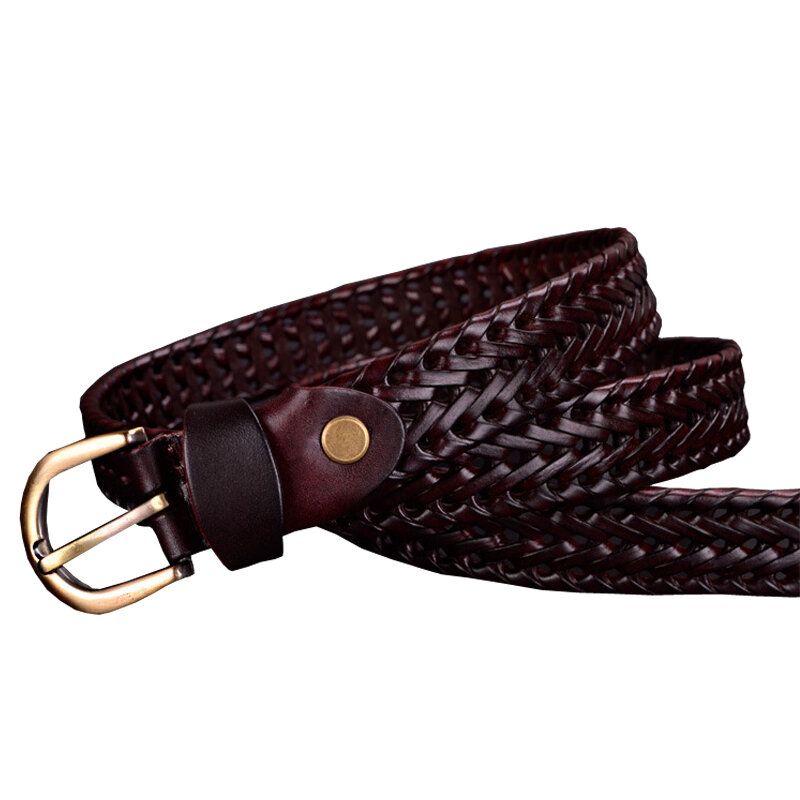 Cinturón de cuero genuino para mujer, cinturones trenzados de alta calidad, correa de piel de vaca de segunda capa para mujer, ancho de 2,5 cm, café