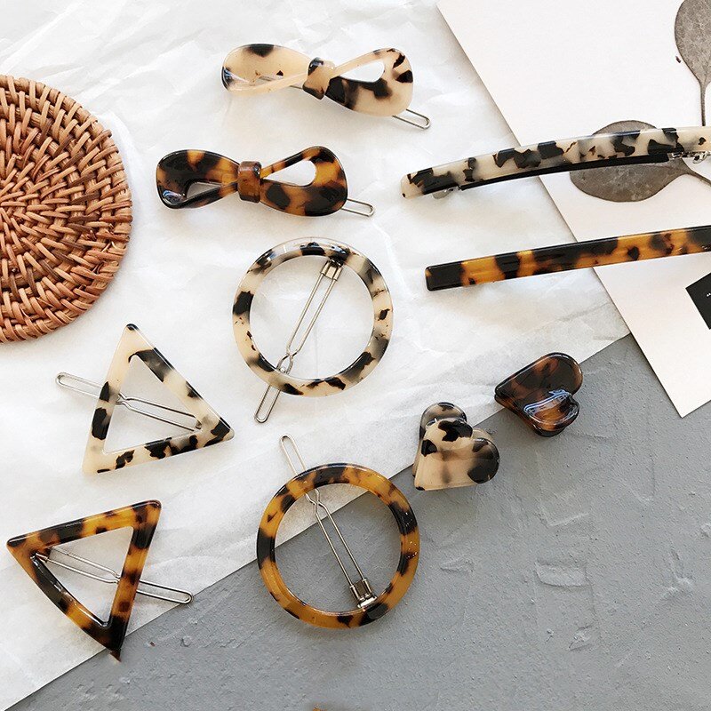 Simple style versatile hair clips Vintage leopard amber geometric bow bangs clip side clip Korean hair accessories