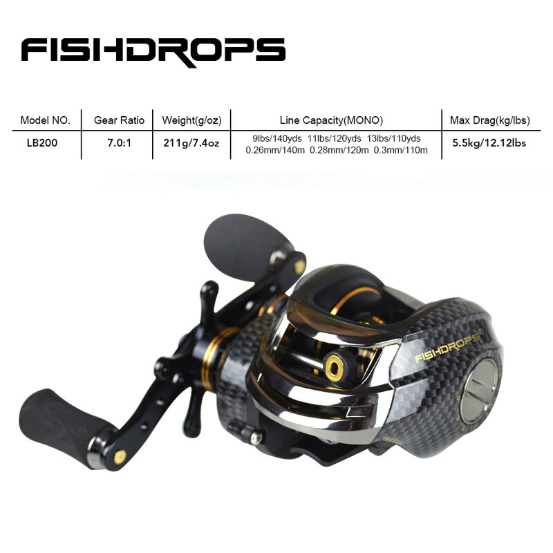 Fishdrops angeln reel baitcasting hohe geschwindigkeit baitcaster reel getriebe 7,0 baitcastingrolle