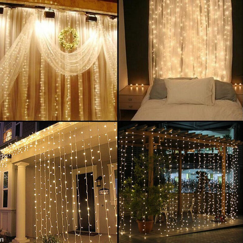 Guirnalda de luces LED de 3x3m para el hogar, guirnalda de luces de hadas de Navidad, para decoración de bodas, fiestas, cortinas y jardín