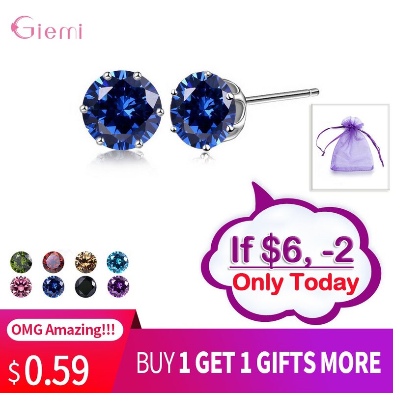 Boucles d'oreilles en argent Sterling 925 pour femmes, nouvelle Collection, zircone cubique, pierre CZ 6MM, bijoux à la mode, cadeaux, 20 couleurs