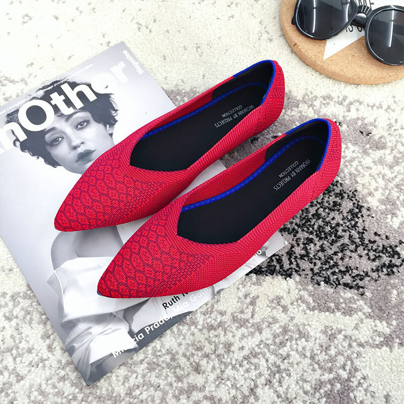 New Women's Casual flats bailarinas luxury Brand Shallow Mouth Pointed Ballet Female Boat Shoes wool Knitted Maternity loafers
