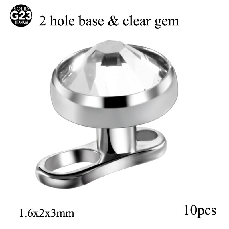 10pcs/lot G23 Titanium Piercing Micro Dermal Anchor Base & Tops Skinner Diver Crystal Gem Head Implants Body Piercing Jewelry