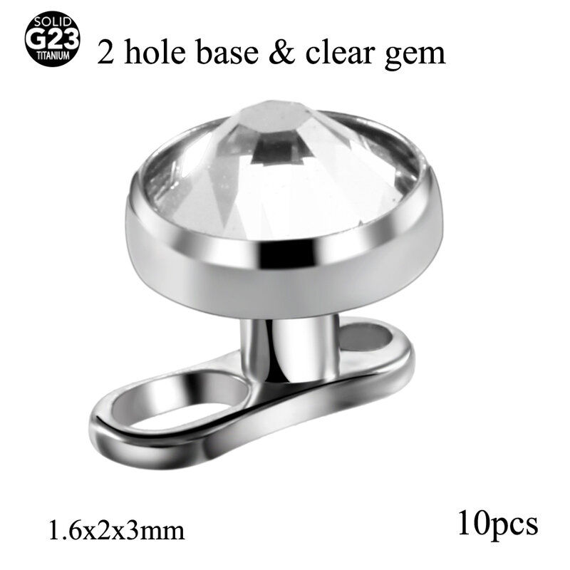 G23 Titânio Micro Dérmica Piercing Base, Tops Skinner Diver, Crystal Gem, Cabeça Implantes, Jóia do corpo, 10pcs por lote