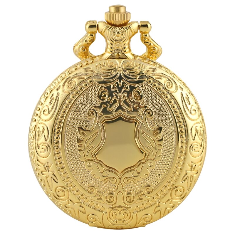 Royal Gold Shield Crown Pattern Quartz Pocket Watch Top Luxury Necklace Pendant Chain Steampunk Clock Collectibles Jewelry Gifts