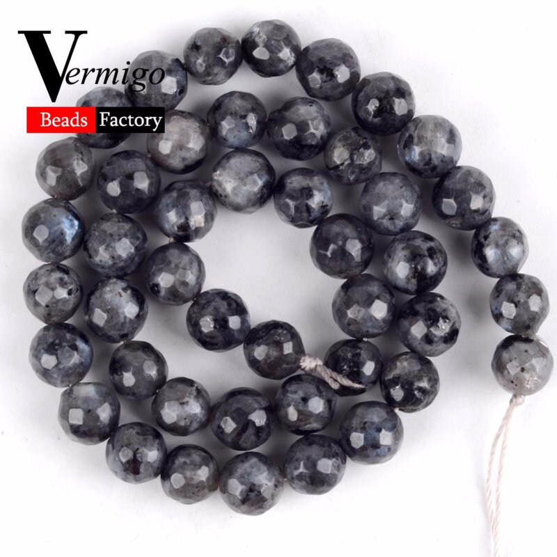 Vente en gros de perles de pierre naturelle de Labradorite à facettes noires pour la fabrication de bijoux 4-12mm, Bracelet et collier 15 pouces Diy