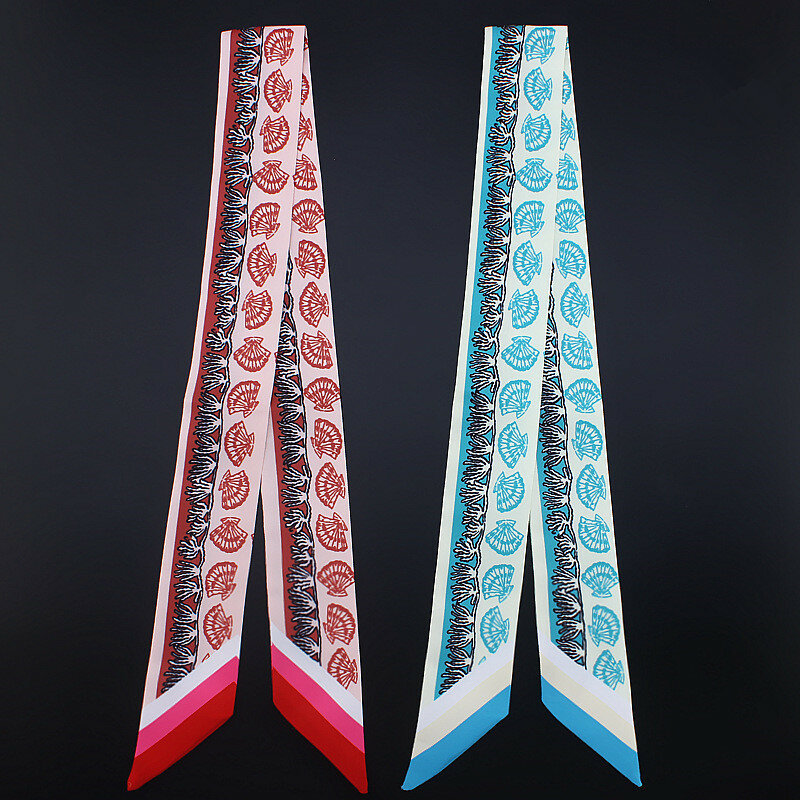 2023 nuovo Design Seashell coral Print sciarpa sciarpa di seta da donna sciarpa di marca di lusso manico borsa nastri piccole sciarpe lunghe