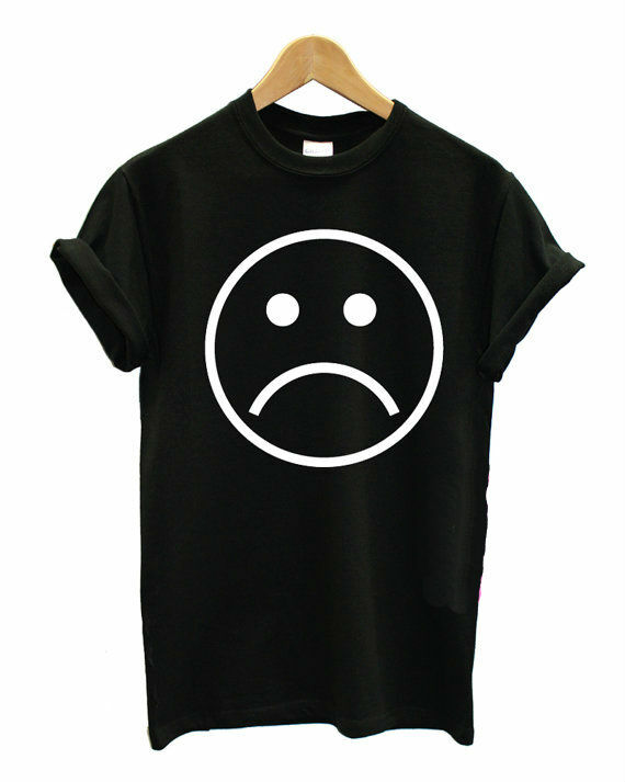Unhappy face Print Women Tshirts Cotton Casual t Shirt For Lady  Top Tee Hipster Tumblr Black H-30