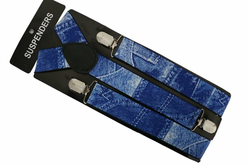 Free Shipping  New 3.5cm Wide Adustable 3 Clips  Denim Blue Braces For Mens Male