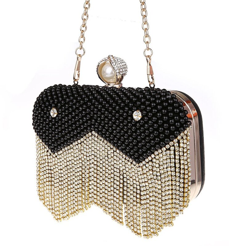 JaneVini – sacs à main avec strass pour femmes, sacs de luxe à pompon, pochette de mariage en perles de styliste avec chaîne, sacs à main de fête de mariée pour dames