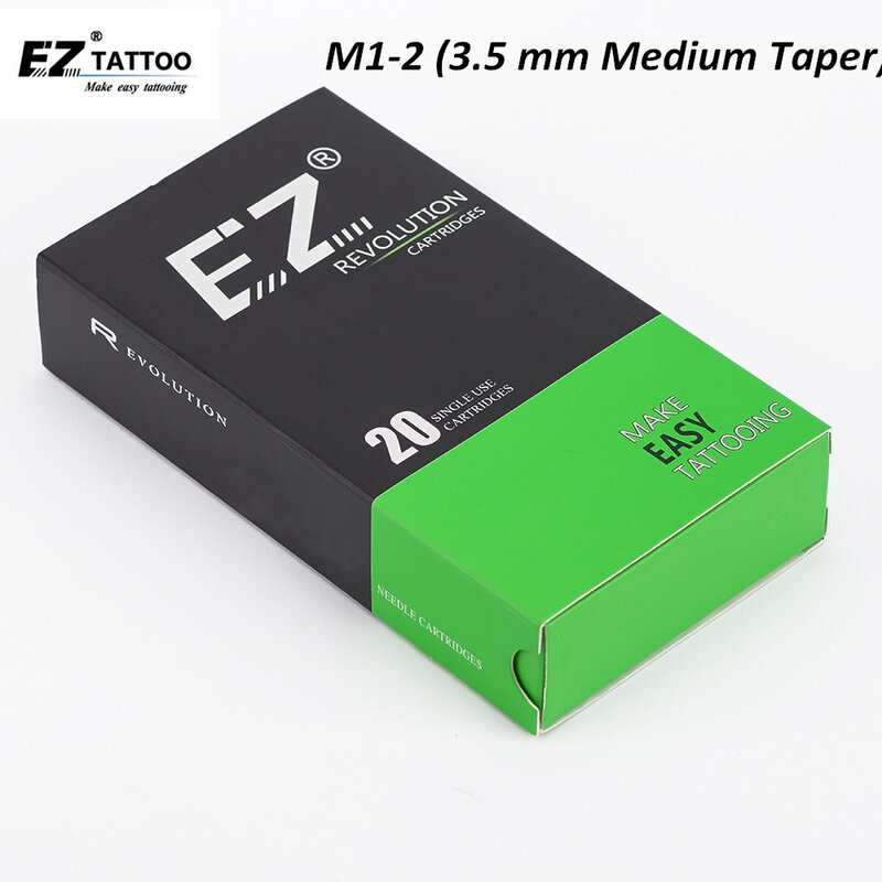 EZ Revolution ตลับหมึกสักเข็ม #12 (0.35มม.) ปานกลาง Taper 3.5มม.เข็มสักสำหรับเครื่องสักสัก Grips 20 Pc