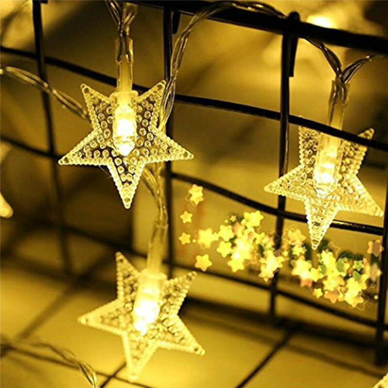 Nowy rok 1.5M 3M 6M 10M girlanda z lampkami w kształcie gwiazdek LED Fairy Garland wodoodporna na boże narodzenie ślub dekoracja wnętrza domu ciepły biały