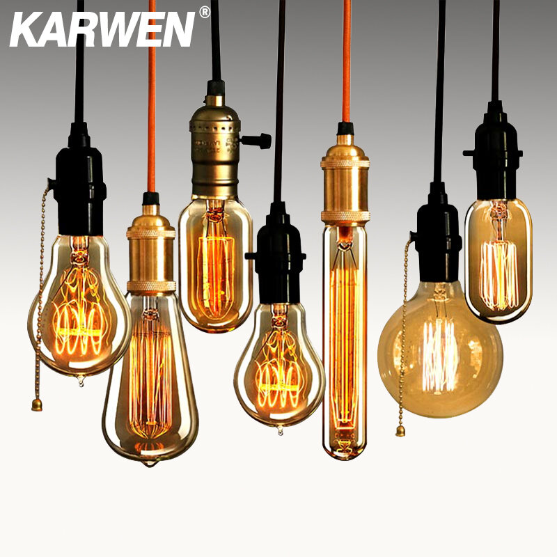 KARWEN-Edison Lâmpada Retro para Decoração, incandescente, 40W, Edison Lâmpada, Antiguidade, Vintage, Filamento, Luzes Pingente, E27, 220V