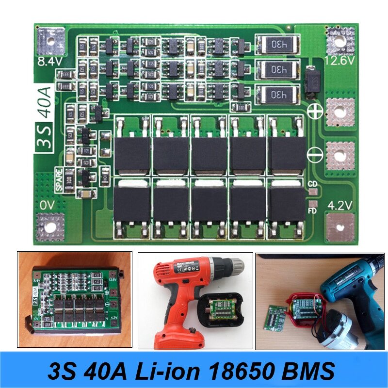 3S 40A For Screwdriver 12V Li-Ion 18650 Bms Pcm Battery Protection Board Bms Pcm With Balance Liion Battery Cell Pack Module