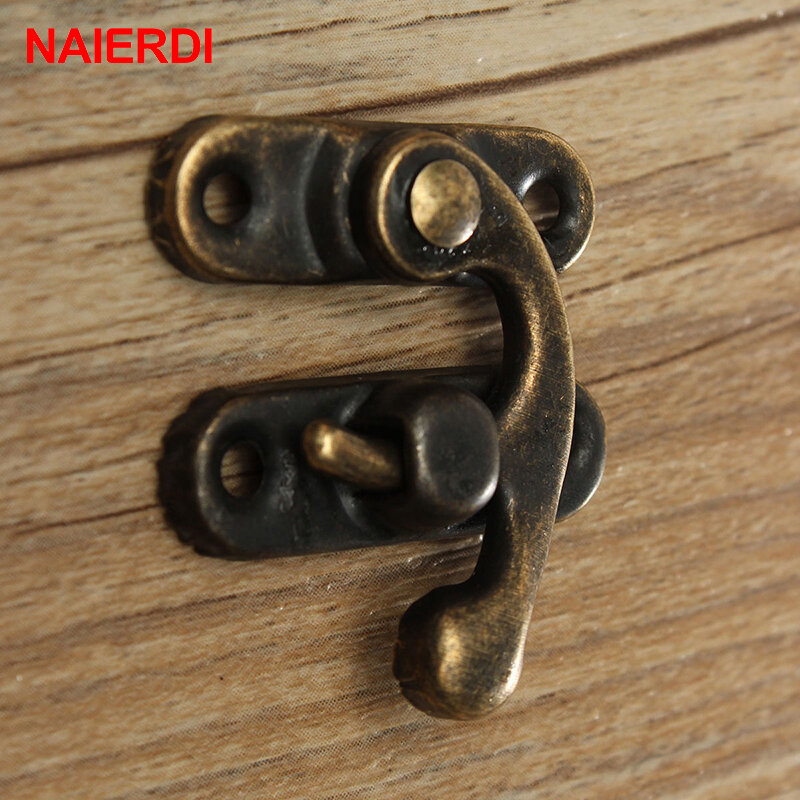 NAIERDI-Petite serrure en métal antique, moraillons décoratifs, crochet cadeau, boîte à bijoux en bois, cadenas avec vis pour quincaillerie de meubles, 10 pièces
