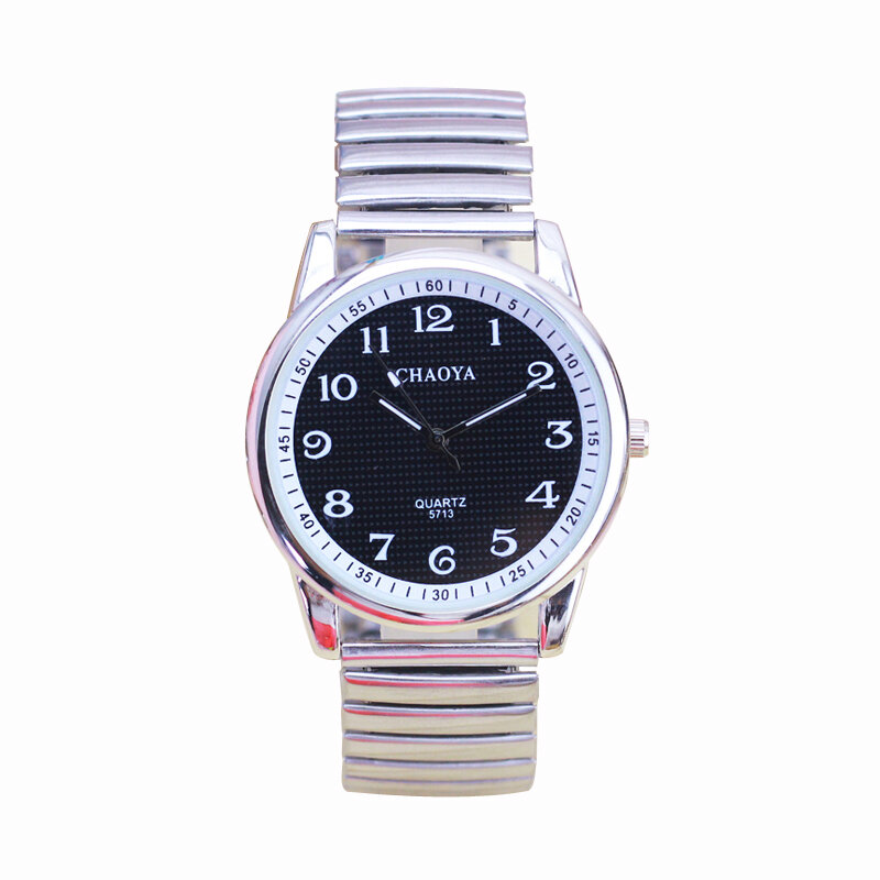 Relógio de pulso aço inoxidável quartzo, relógio fashion simples com elástico