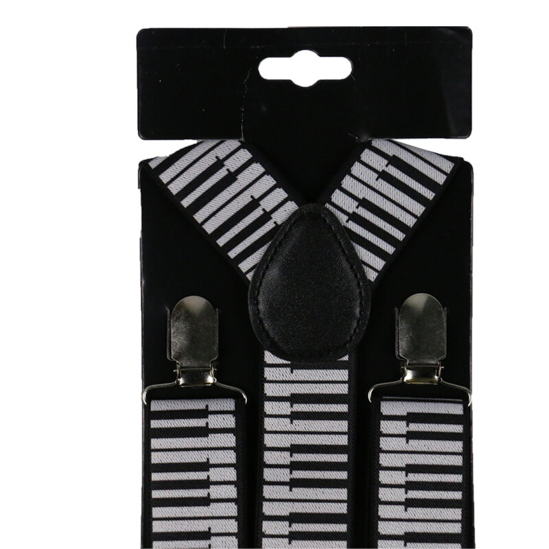 Winfox-tirantes para mujer y hombre, accesorio de color blanco y negro, 3,5 cm de ancho, con notas musicales, para teclado