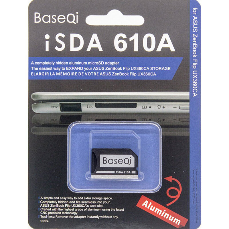 Baseqi per Asus ZenBook Flip ux360CA adattatore per scheda Micro SD MiniDrive in alluminio 24x16mm