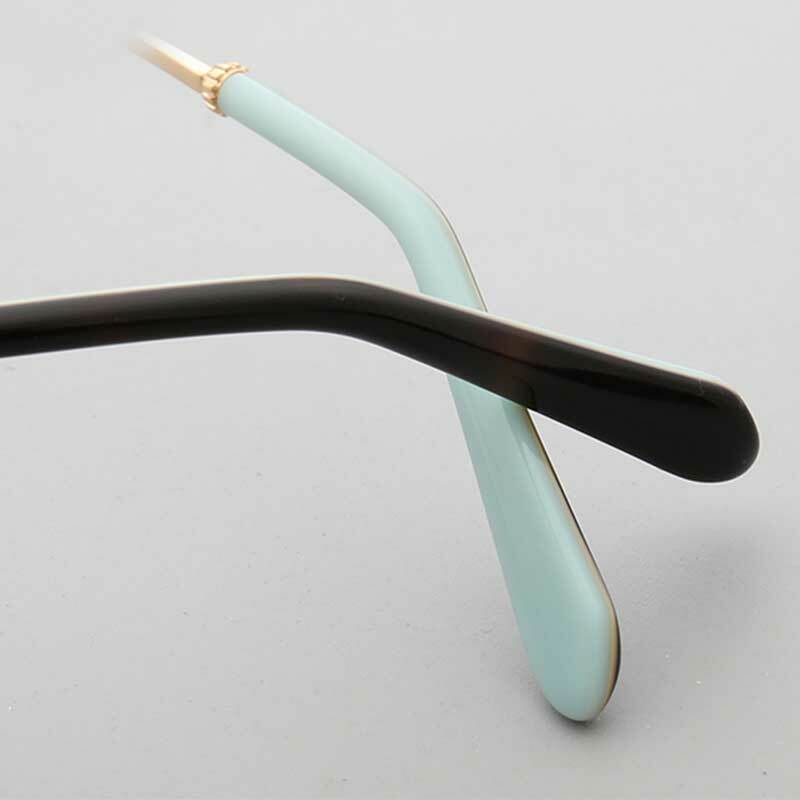 Armações de óculos femininos sem aro, armação de metal quadrada oval em aço inoxidável