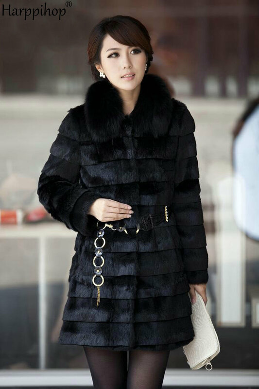 2021 new genuine rabbit fur coat with fox fur collar women rabbit fur jacket winter fur waistcoats custom big size