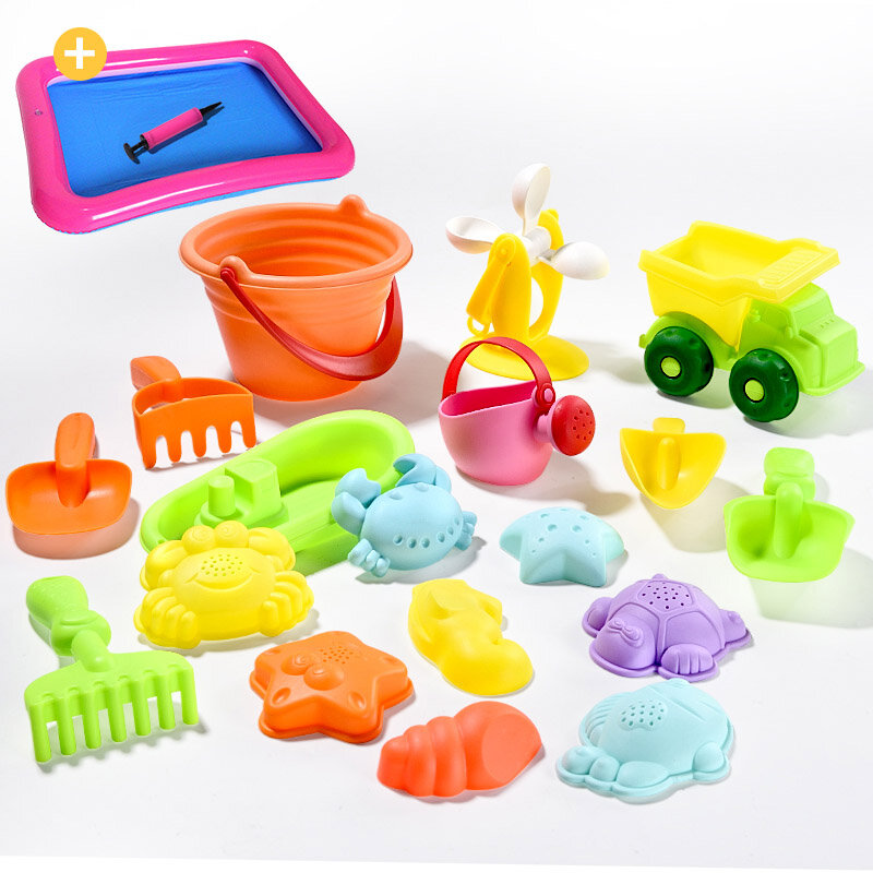 soft Silicone beach toys for children SandBox Set Kit Sea sand bucket Rake Hourglass Water Table play and fun Shovel mold summer
