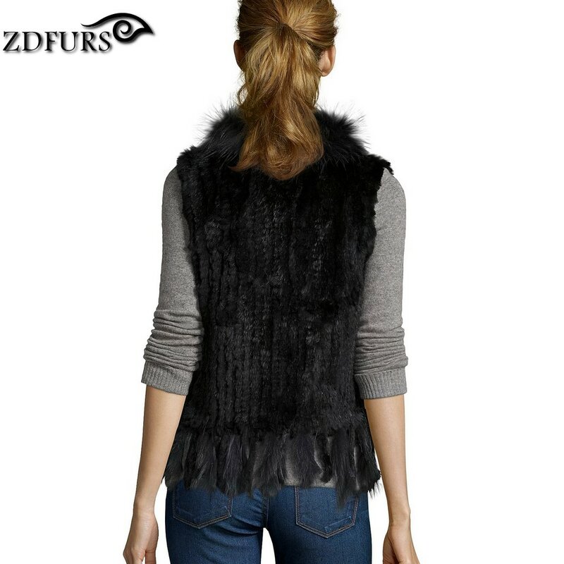 ZDFURS * คุณภาพสูงขายร้อนถักกระต่ายขนสัตว์ขนสัตว์ Raccoon Collar ถักเสื้อกั๊กกระต่าย Fur Waistcoat ZDKR-165005