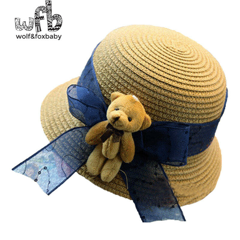 Vendita al dettaglio 3-5 anni 52-54CM cappello da sole rotondo bambino fiocco in pizzo cappello da sole cappello da sole all'aperto estate autunno autunno inverno
