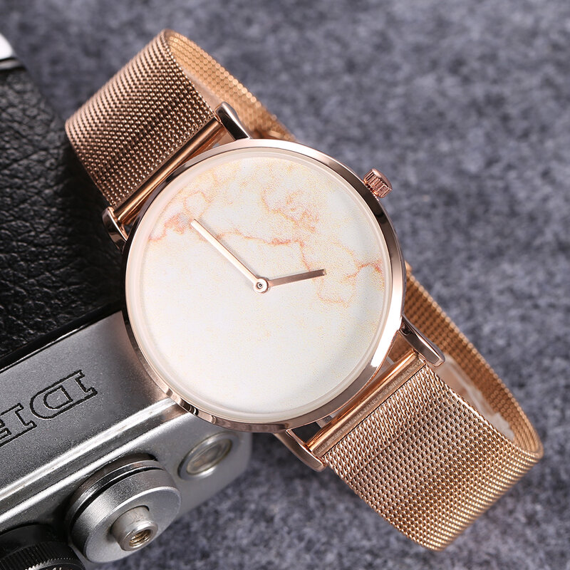 การออกแบบคลาสสิกนาฬิกาควอตซ์ผู้หญิงทองคำสีกุหลาบสายรัดเหล็กแฟชั่นผู้หญิงนาฬิกาข้อมือห...