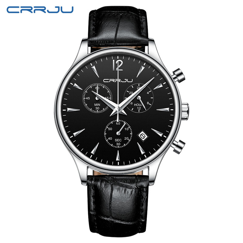 Crrju relógios masculinos marca de luxo nova casual couro quartzo relógio masculino esporte à prova dwaterproof água relógio masculino relogio masculino