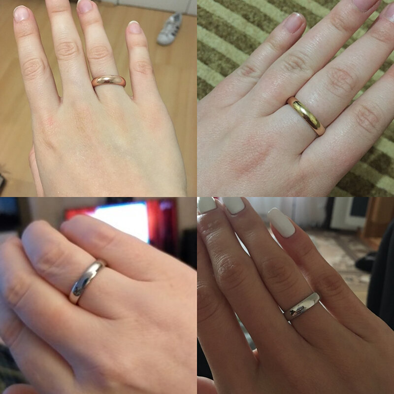Letdiffery cincin pasangan, perhiasan cincin pertunangan hadiah pernikahan Pria Wanita 4MM sederhana warna emas baja tahan karat, cincin pasangan halus