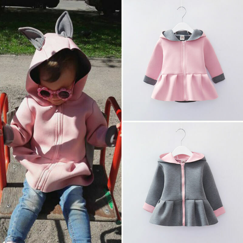 Niño pequeño bebé niñas 3D oreja conejo abrigo chaqueta de manga larga trajes ropa