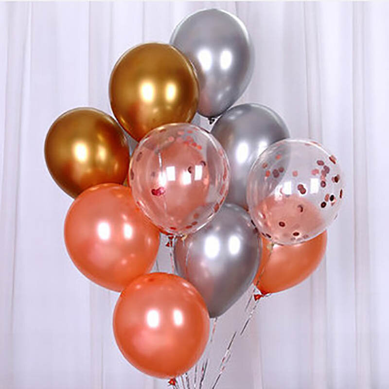 Ballons en latex métallisé, or, argent, rose, or, 12 pièces/lot, décoration de mariage, fête d'anniversaire, confettis