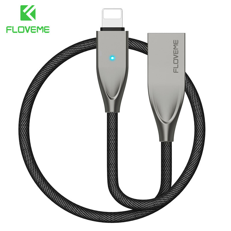 FLOVEME Cable USB de desconexión automática para iPhone X 7 Plus 5 V/2.1A Cable de sincronización de datos LED de carga rápida para Apple iPhone 10 8 5S 6 s Cabo