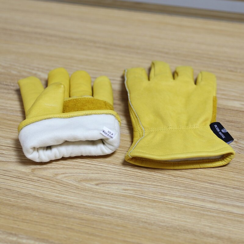 Zimowe termiczne zimowe rękawice robocze skóra bydlęca motocyklowe podszyty polarem rękawice robocze męskie i damskie OLSON DEEPAK