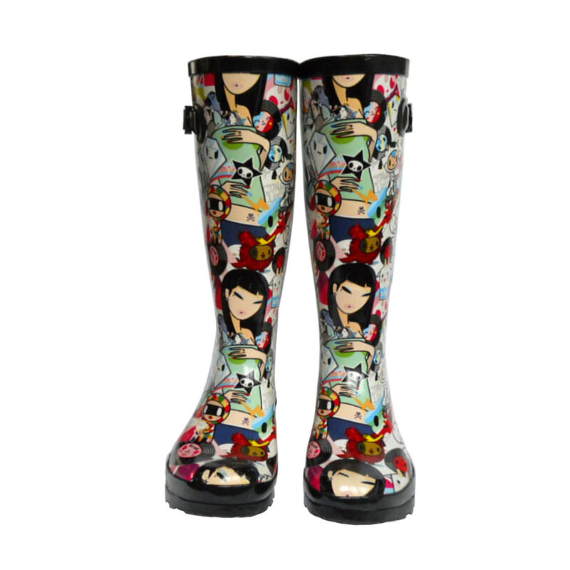CuddlyIIPanda New Hand-painted Cartoon Rain boots Waterproof Women Knee High Boots Cute Kawaii Buckle Strap Botas Feminina