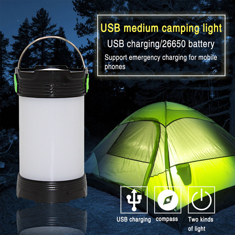 Lanterna led de emergência ultra brilhante para acampamento, lanterna de pendurar em barraca com bússola, luz dobrável ao ar livre