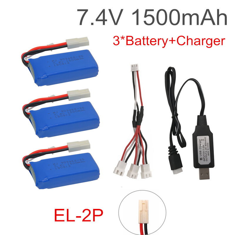 7.4V 1500mAh Lipo battery With USB Charger For FT009 RC Boat and for Wltoys 144001 12428 RC car battery 7.4 V 1500 mah 903462