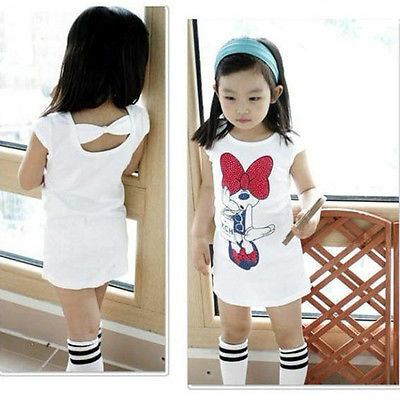 3 4 5 6 7 8 Years Kids Baby Girls Clothes Spring Summer Cute Cartoon Minnie Party Dress Bow Back Outwear Children Clothes