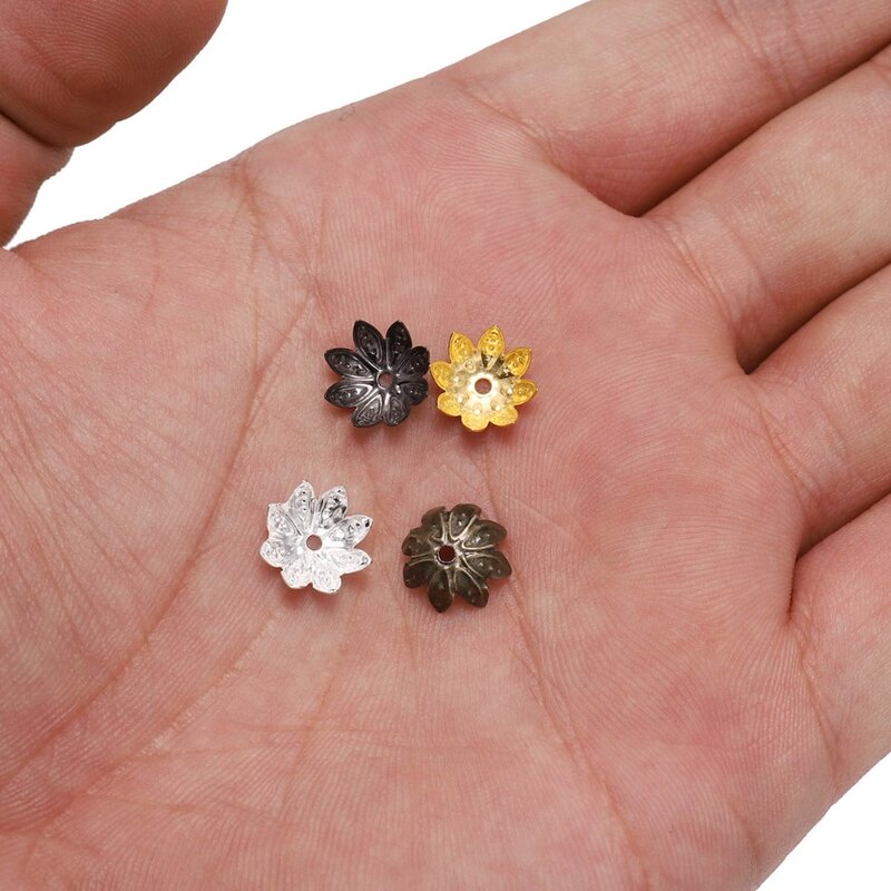 200pcs/Lot 8 10 mm  Lotus Flower Metal Loose Spacer Bead Caps Cone End Beads Cap Filigree For DIY Jewelry Finding Making