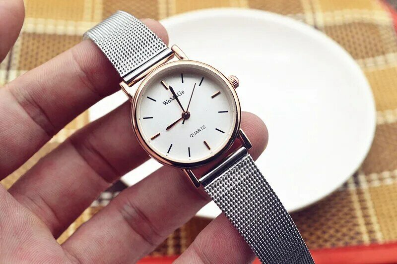 Reloj con correa de malla de acero inoxidable para hombre y mujer, accesorio de marca de lujo, relojes de cuarzo a la moda, femenino