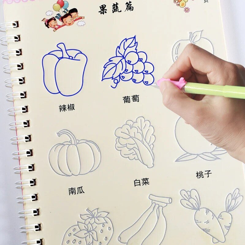 20 Buah/Set Anak-anak Alur Copybook Hewan/Buah/Pinyin/Nomor Latihan TK Bayi Pra-sekolah untuk Menulis Teks
