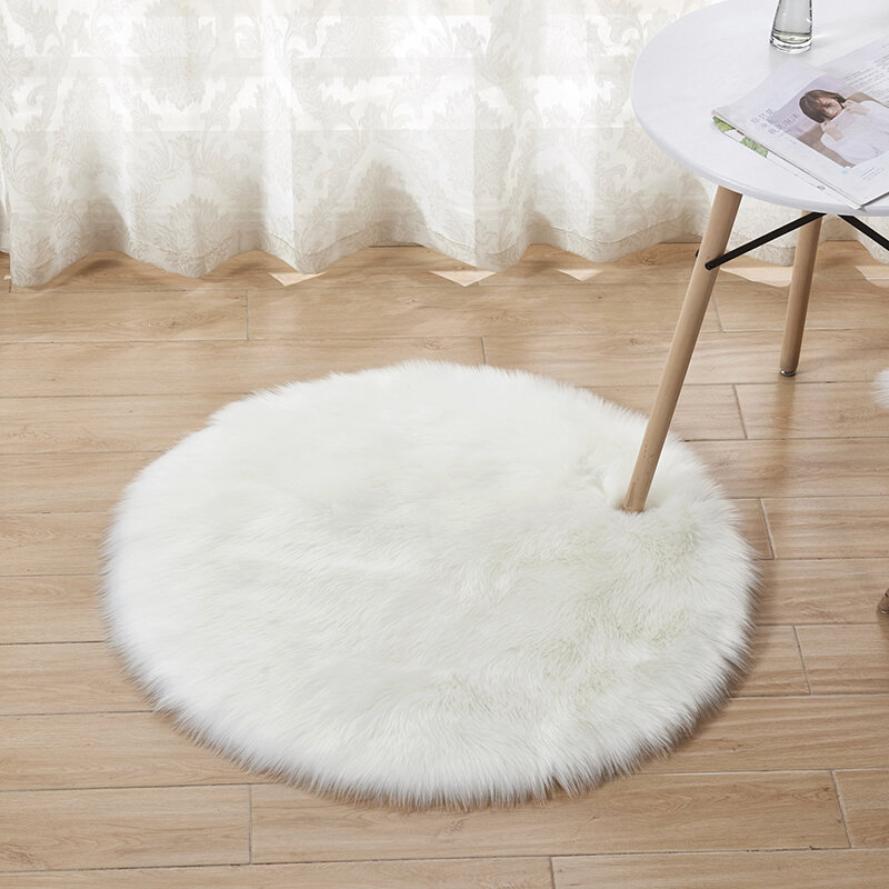 Alfombra redonda esponjosa para sala de estar, alfombra larga de felpa sólida, alfombra de piel sintética de oveja, alfombras peludas para el hogar, dormitorio decorativo