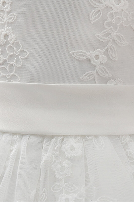 3-12 Tuổi BẦU ĐẦM Ren Hoa Bé Gái Váy Ngang Gối Thêu Hoa Cổ Tròn Cưới Trang Phục Hóa Trang Trẻ Em quần Áo Thường Ngày